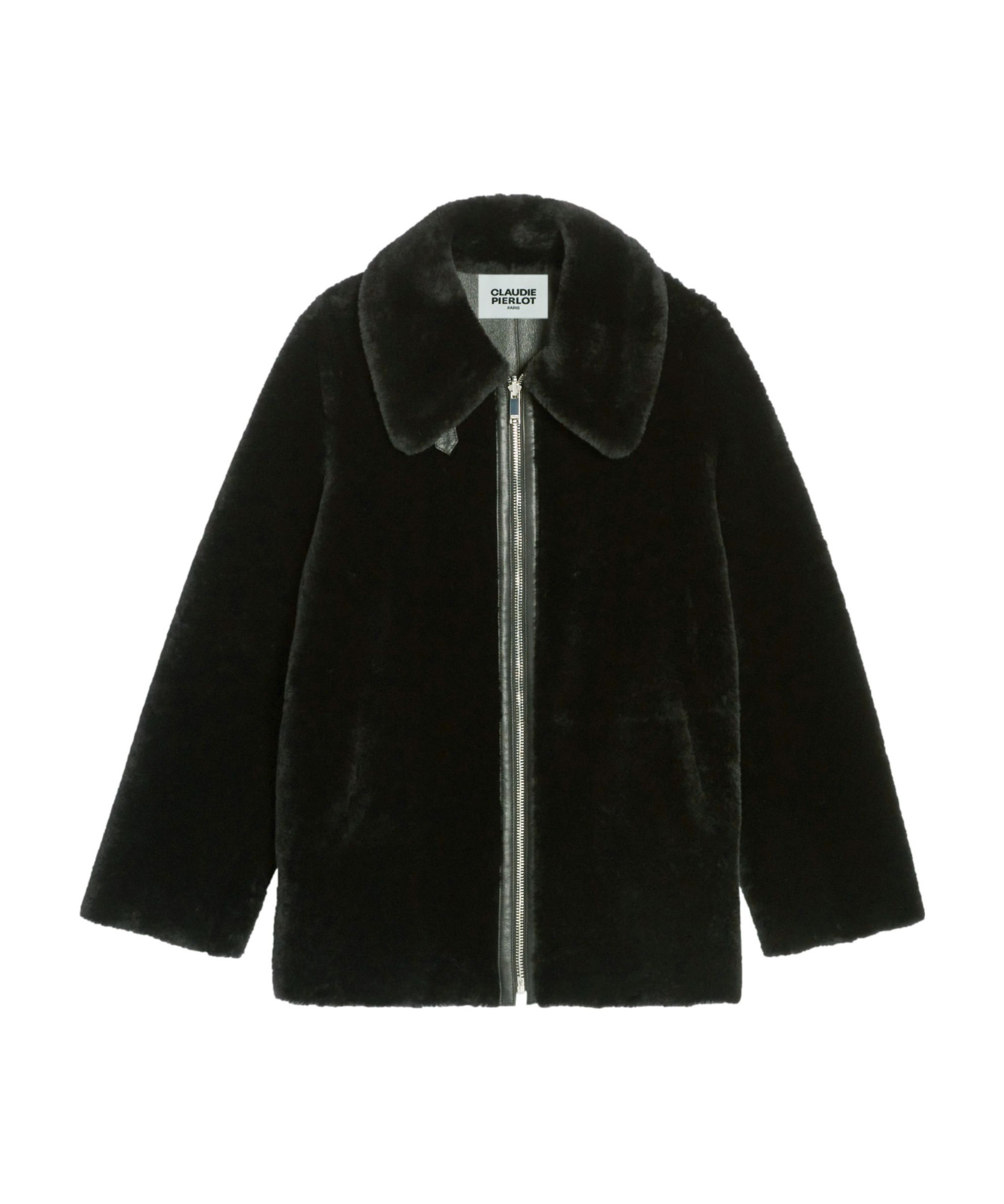 Claudie Pierlot Lapel Zipper Fur In Black