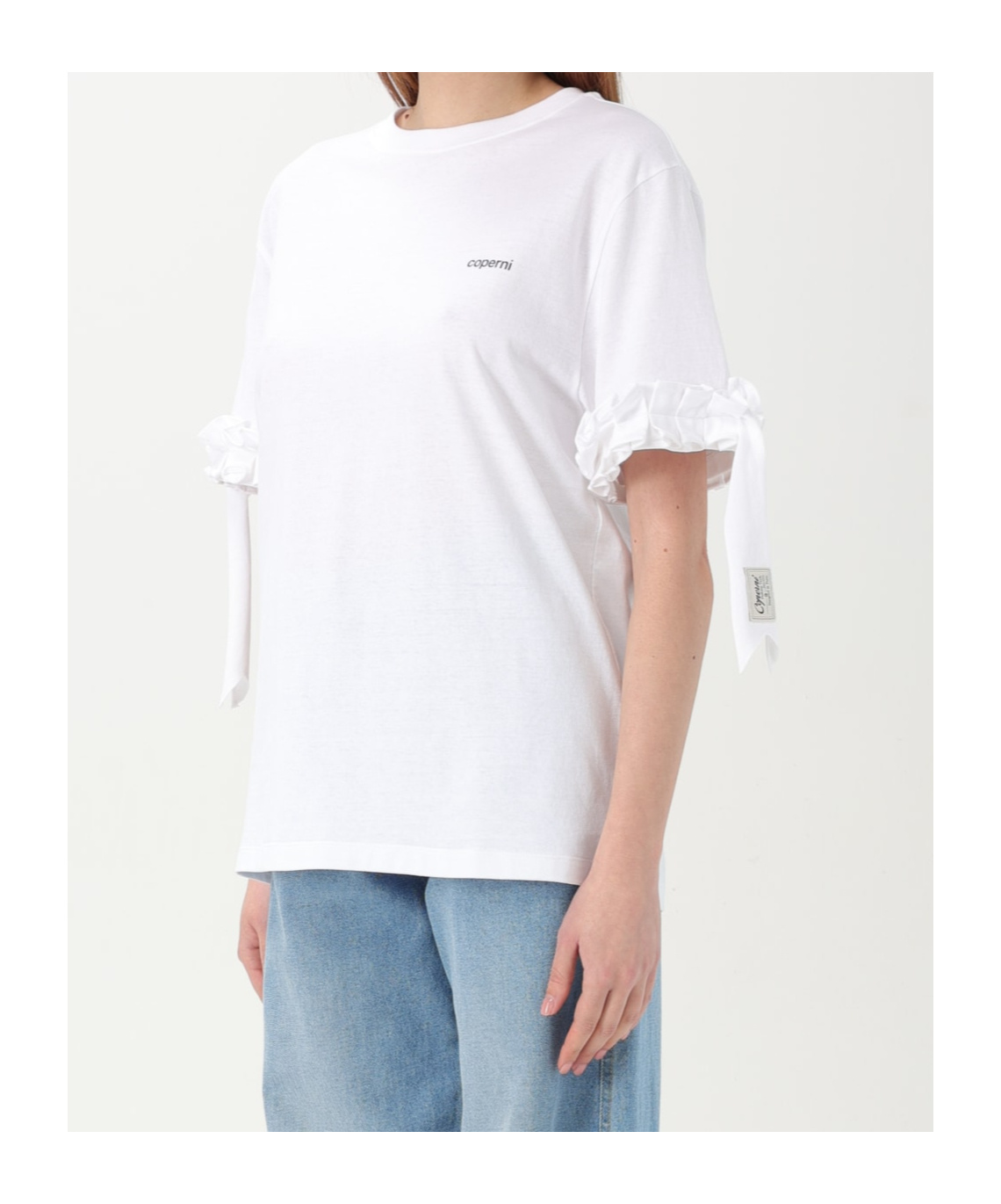 Coperni Logo-print Ruffle-trim T-shirt In White