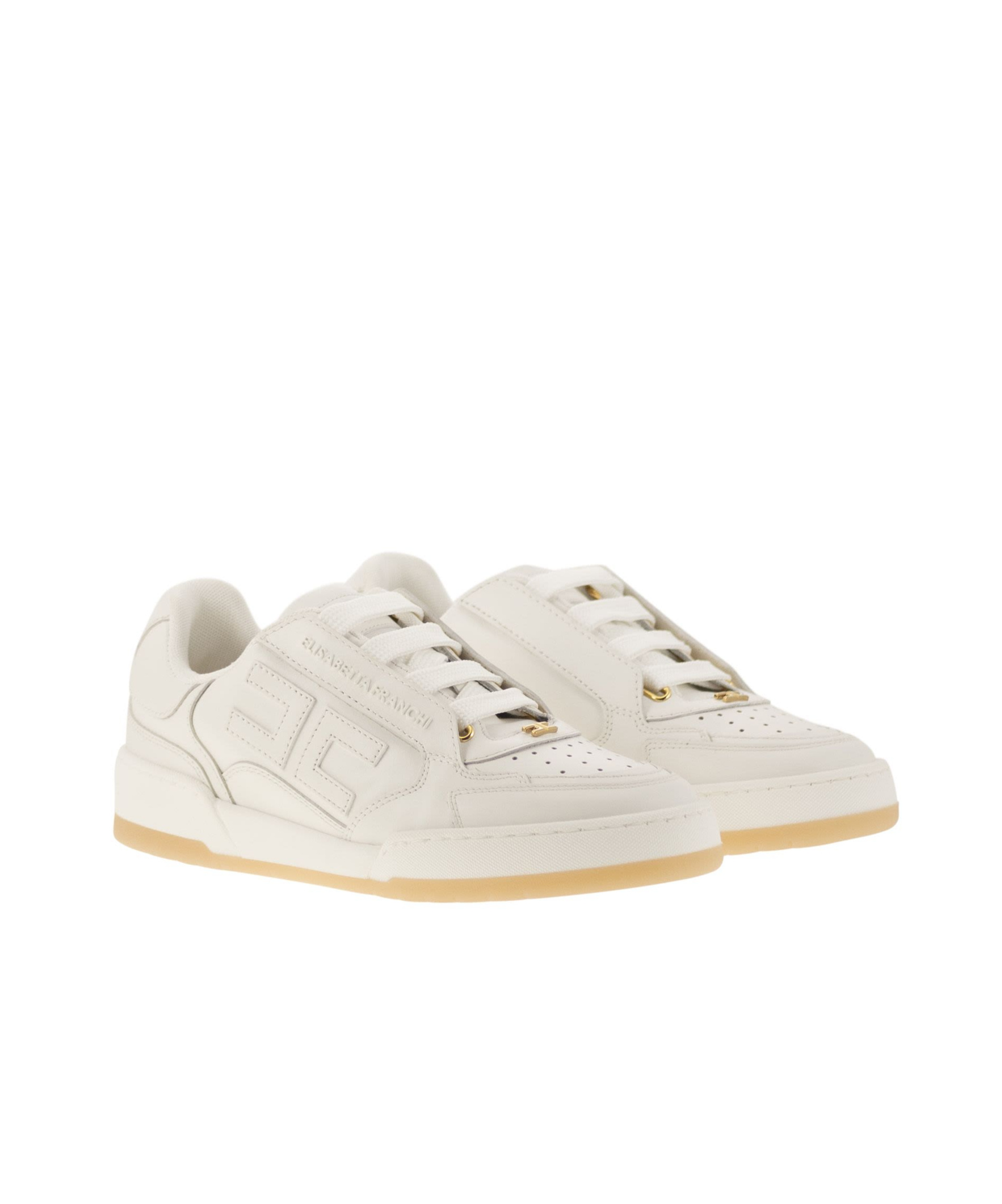 Elisabetta Franchi Ivory Leather Sneaker In White