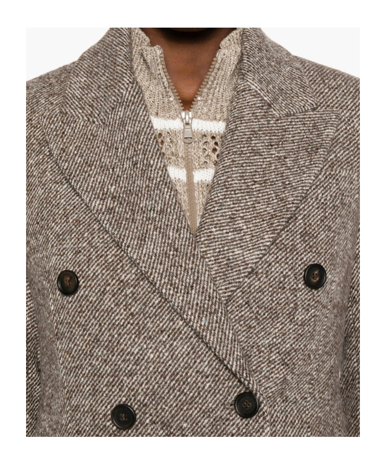 Brunello Cucinelli Double-breasted Wool Short Coat Clothing In Neutral