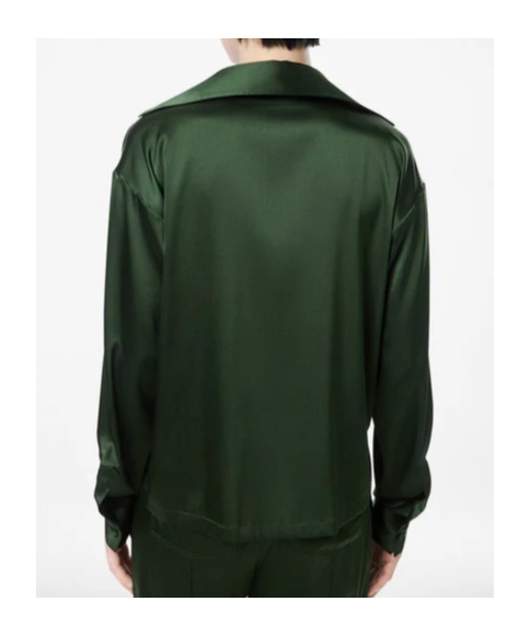 Tom Ford Logo-embroidered Satin Tunic In Green