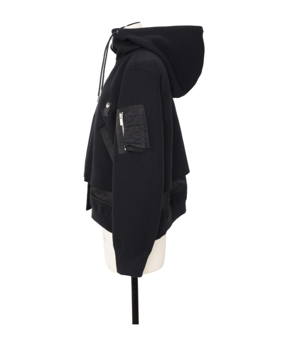 Sacai Sponge Sweat X Nylon Twill Hoodie In Black