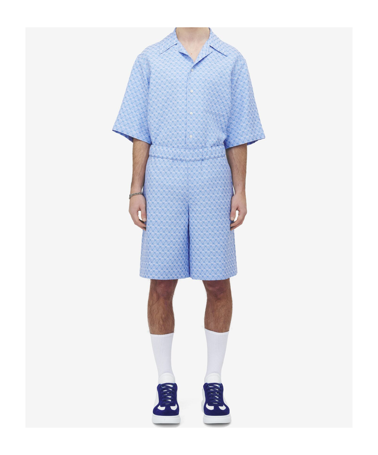 Alexander Mcqueen Skull Jacquard Shorts In Blue