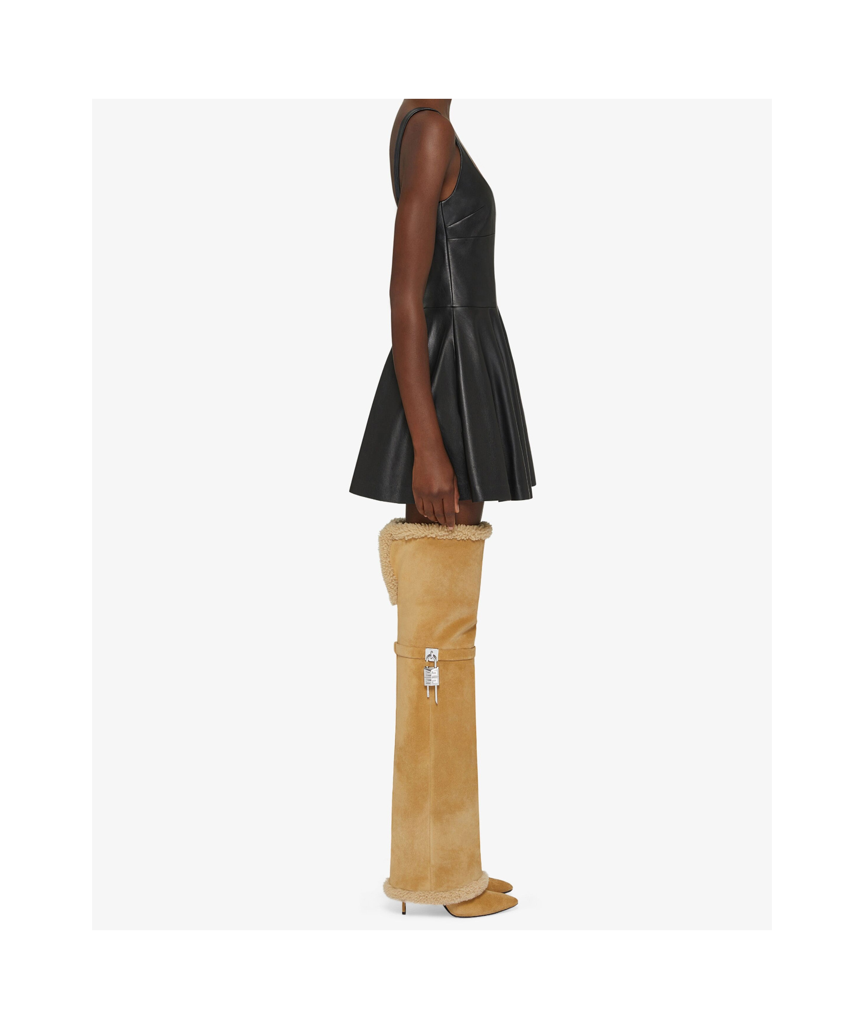 GIVENCHY SHARK LOCK STILETTO BOOTS IN SUEDE AND SHEARLING