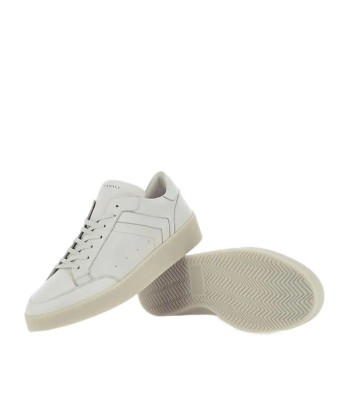 Canali Refined Sheep Skin Sneakers With Minimalist Aesthetic In White