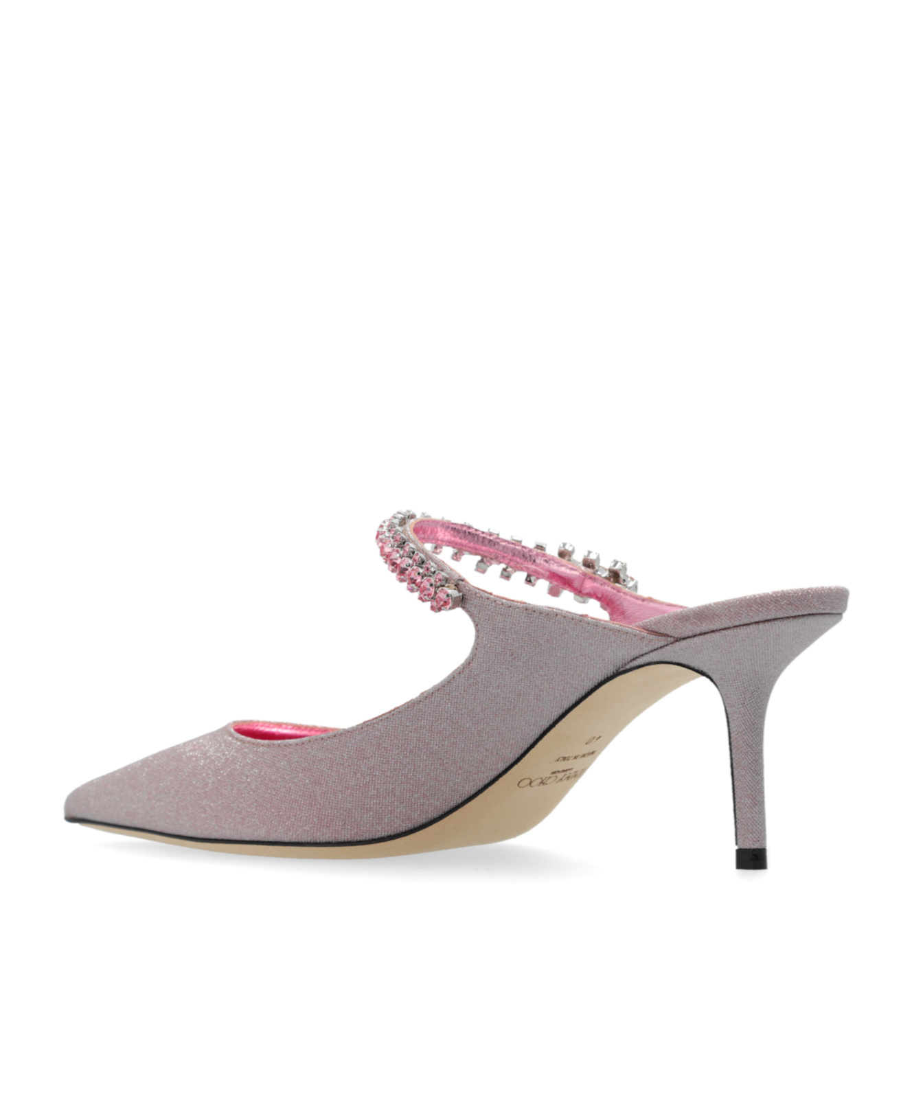 Jimmy Choo Bing 65 Glittered Leather Mules In Gray