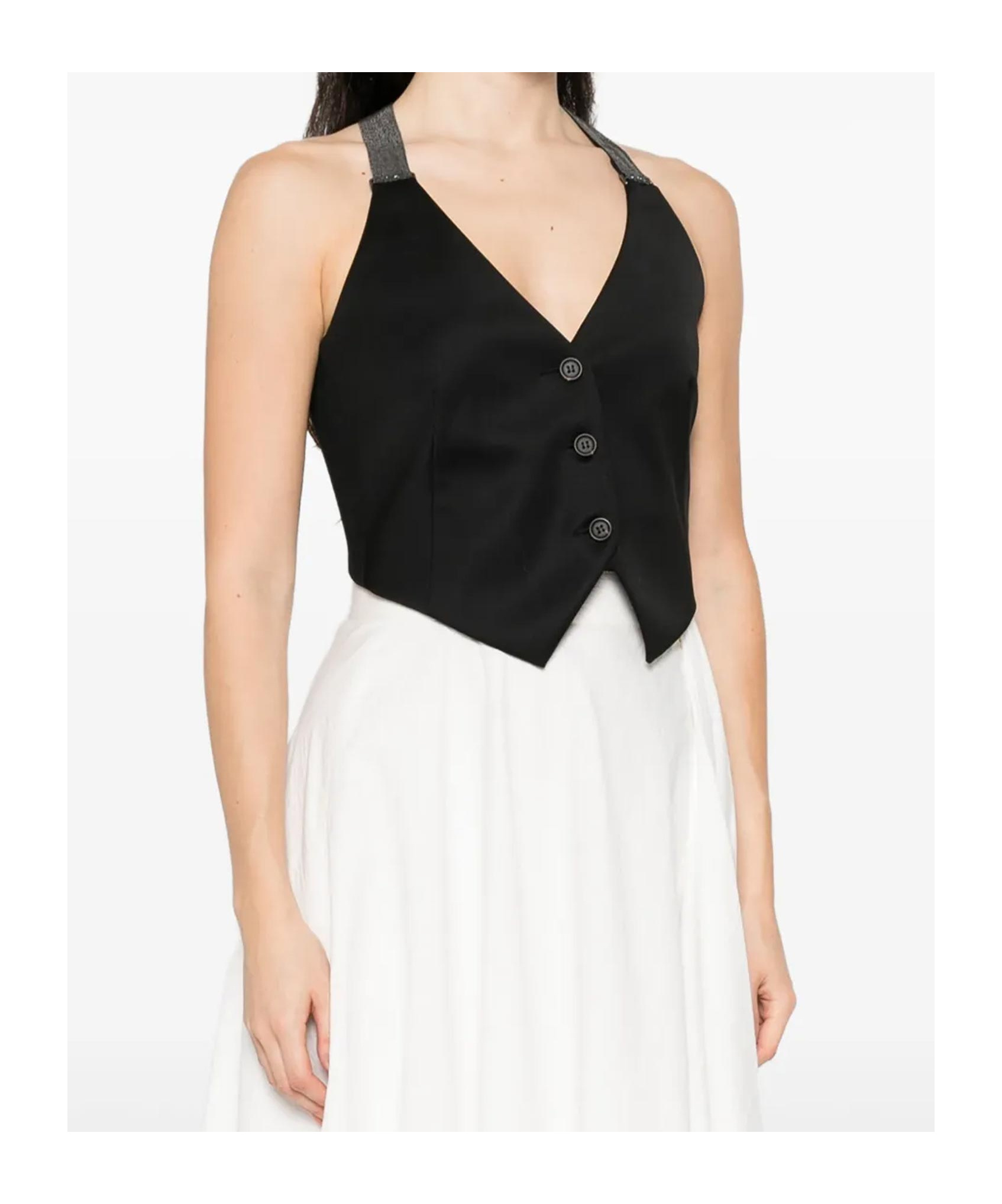 Brunello Cucinelli Glitter-strap Buttoned Waistcoat In Black