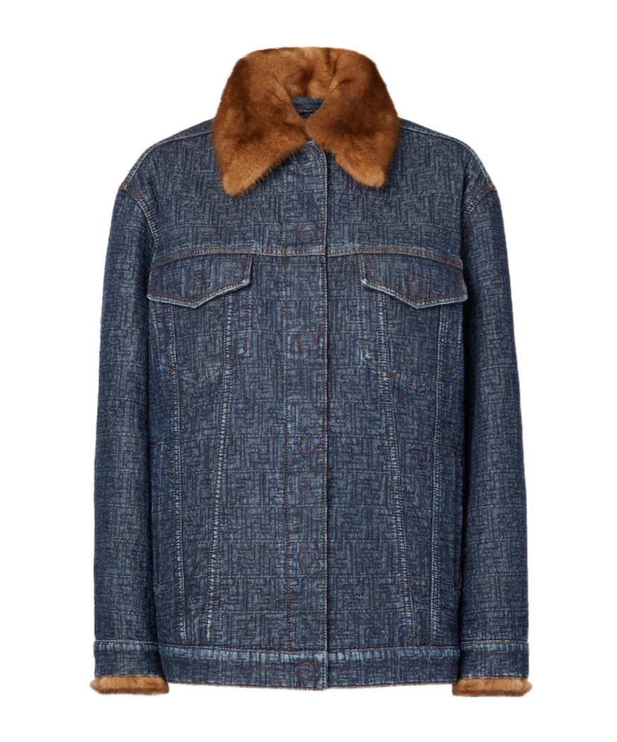 Fendi Dark Blue Ff Denim Blouson In Blue