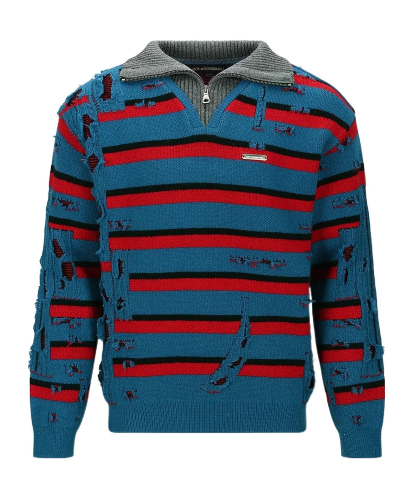Andersson Bell Striped Jacquard Half-zip Sweater In Multi