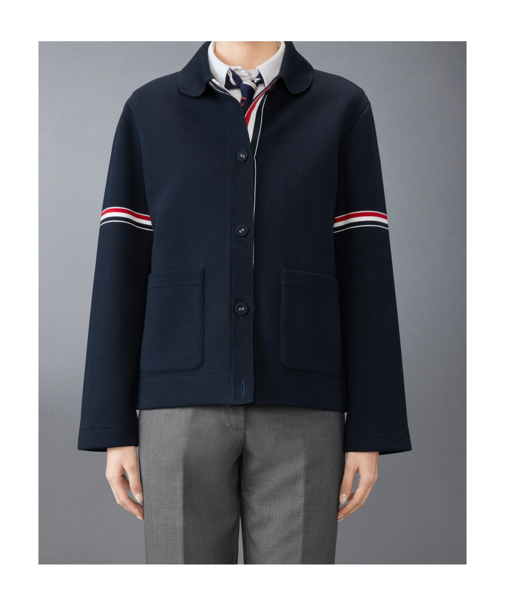 Thom Browne Rwb-stripe Cotton Jacket In Blue