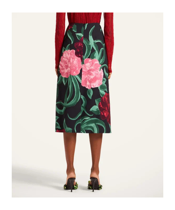 La Doublej Floral Midi Skirt In Black