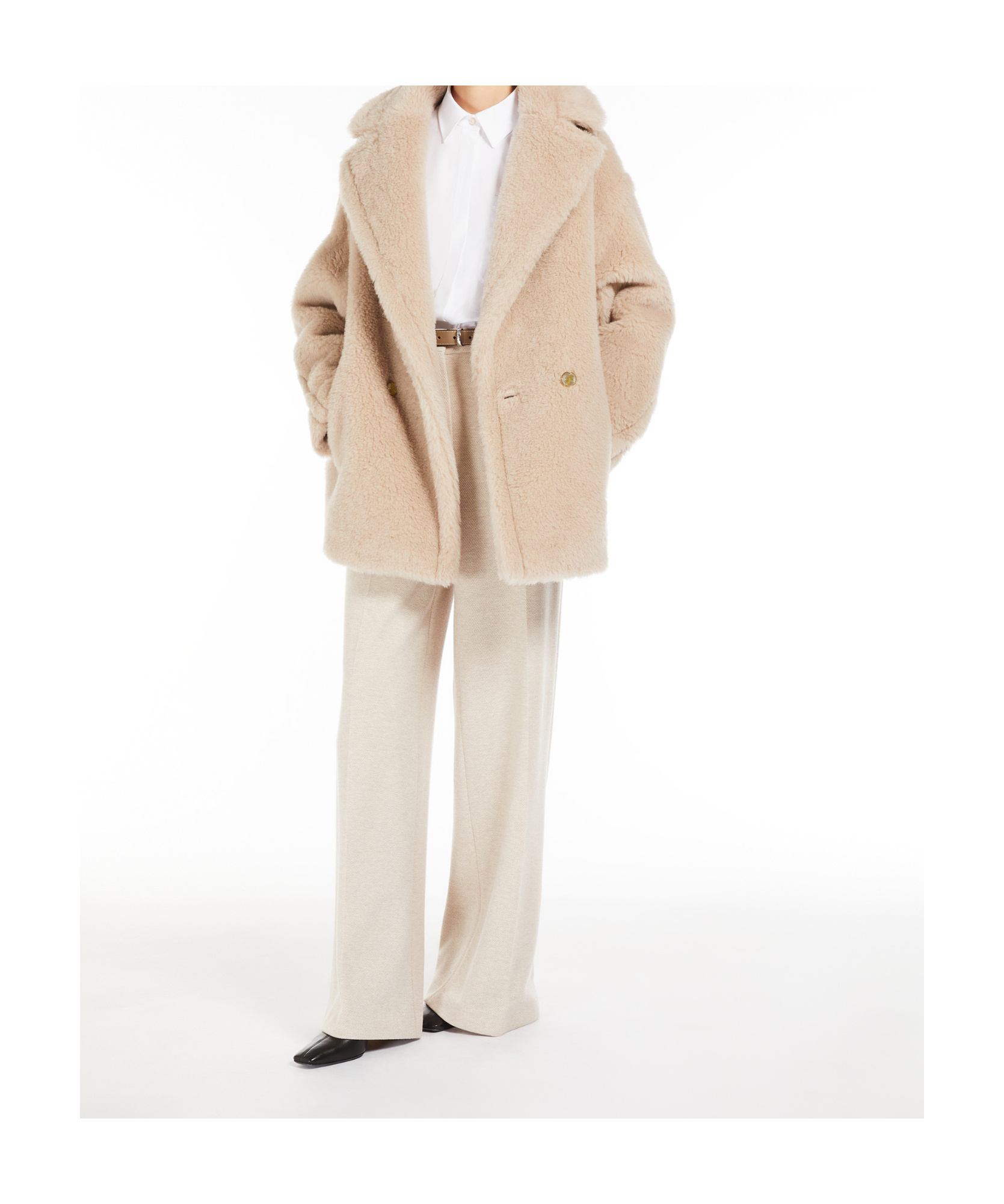 Max Mara Long-sleeved Short Coat In Nude