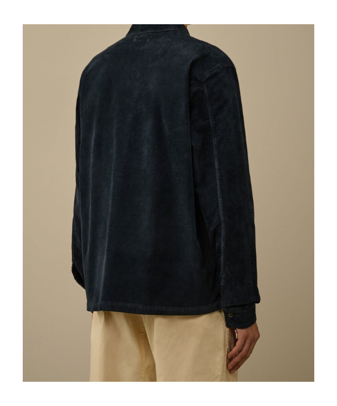 C.p. Company Textured Corduroy Overshirt With Pointed Collar In Blue