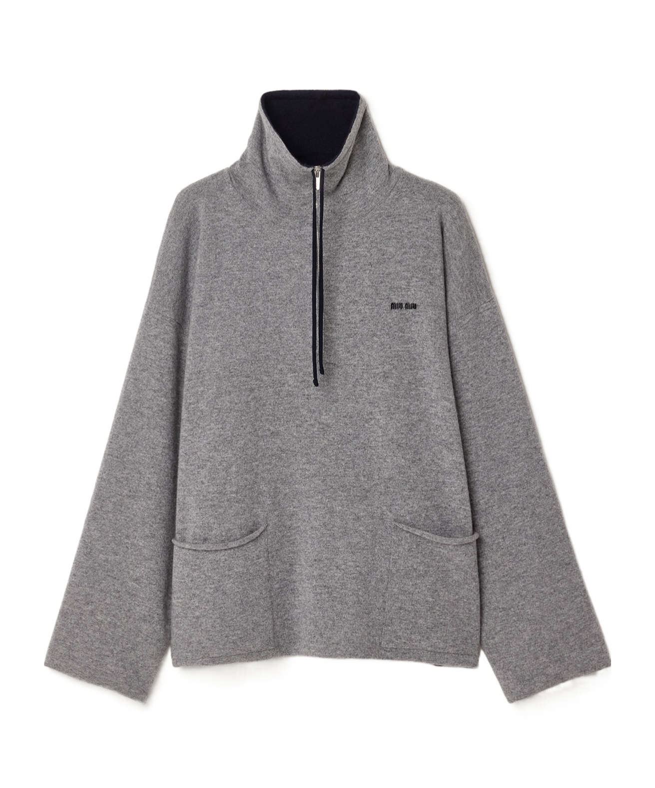 Miu Miu Cashmere Half-zipper Sweater In Gray