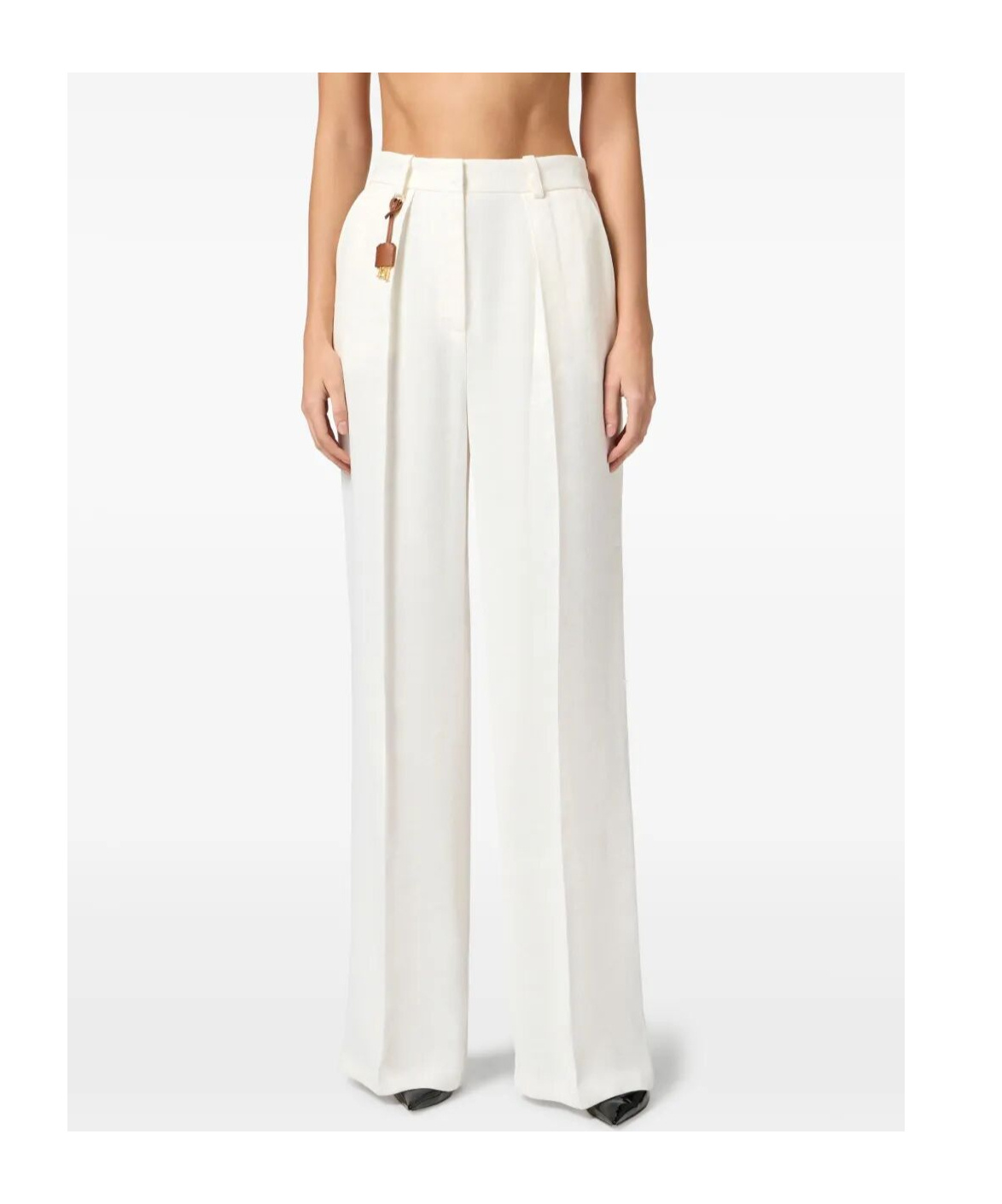 Elisabetta Franchi High-waisted Trousers Wide-leg Design Front Pleats In White