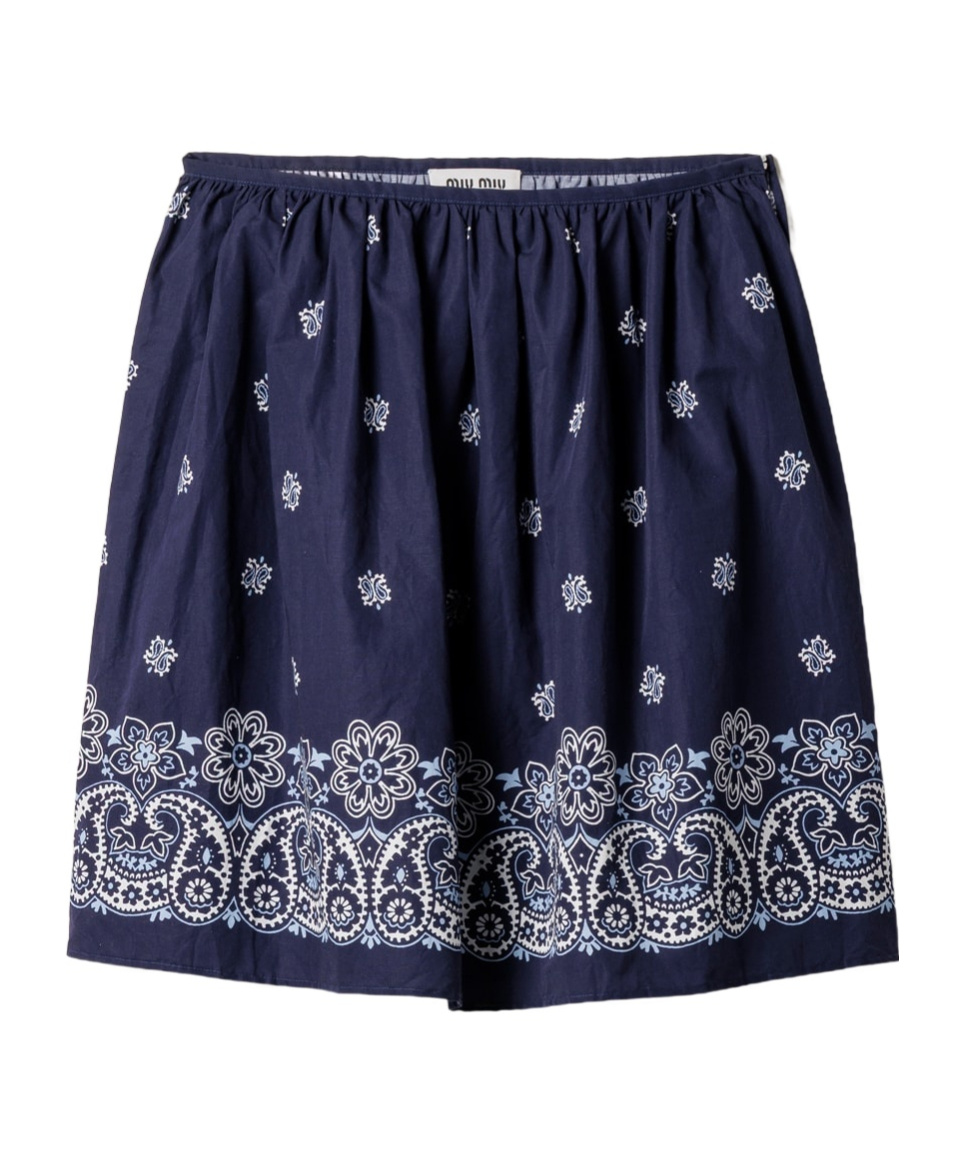 Miu Miu Cornflower Print Slubbed Poplin Skirt