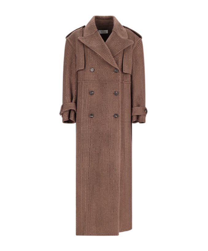 Giuseppe Di Morabito Crystal-embellishment Double-breasted Trench Coat In Brown