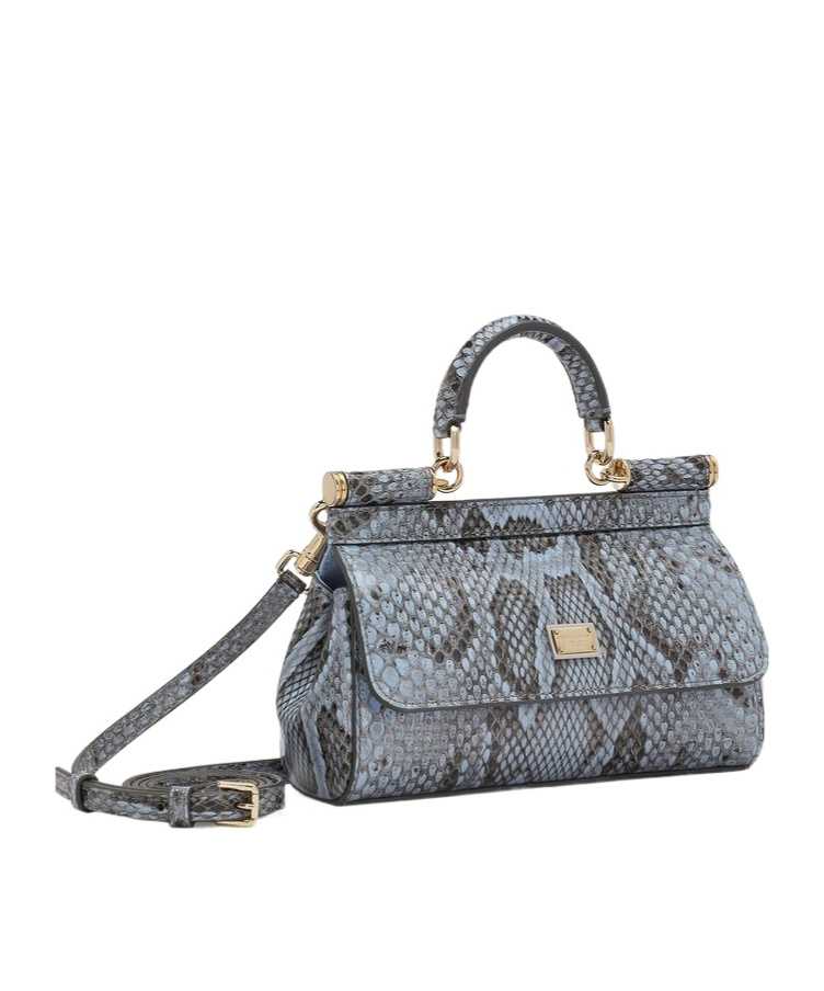 Dolce & Gabbana Dolce Gabbana Small Logo Plaque Embossed Sicily Handbag In Gray