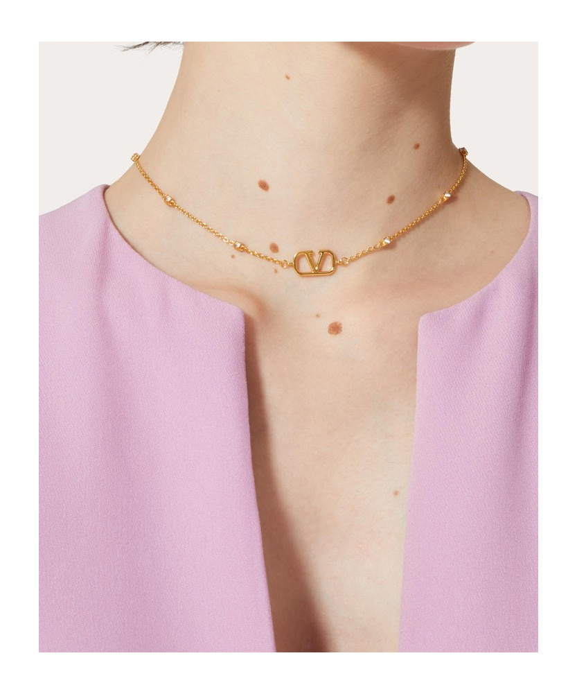 VALENTINO GARAVANI MINI VLOGO SIGNATURE NECKLACE IN METAL AND SWAROVSKI CRYSTALS