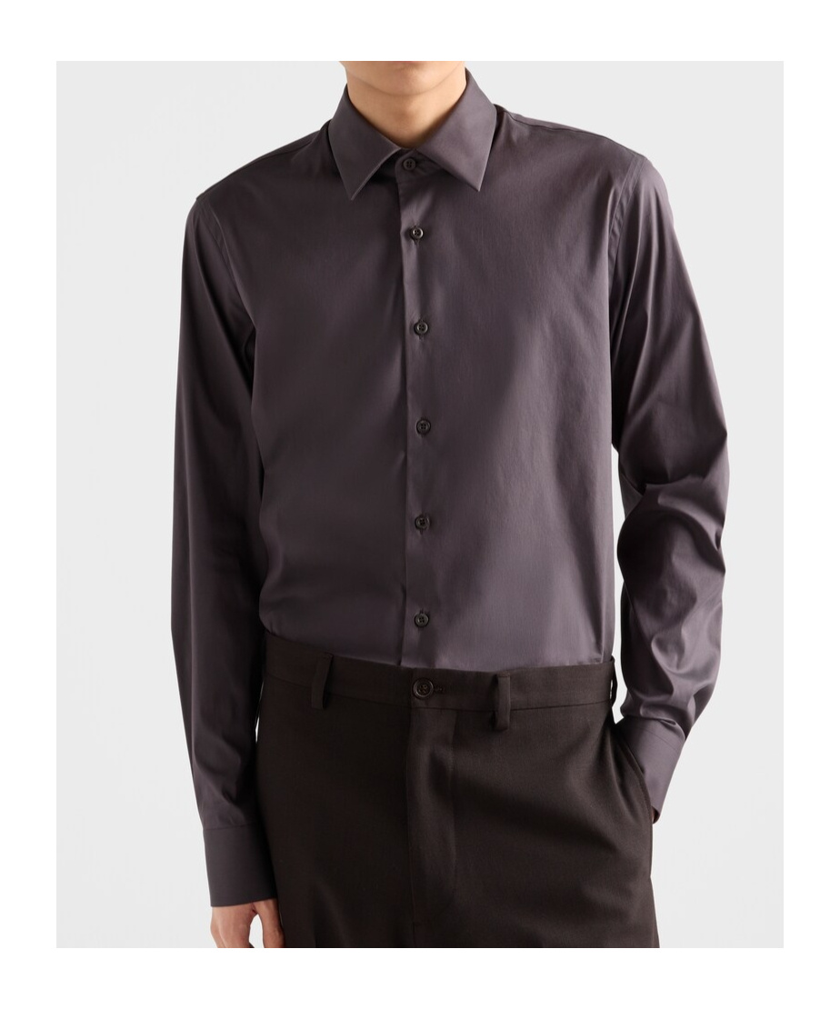 Prada Stretch Cotton Shirt In Gray