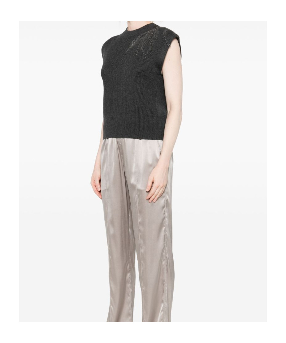 Brunello Cucinelli Cashmere Sleeveless Tank Top Ribbed Texture In Black
