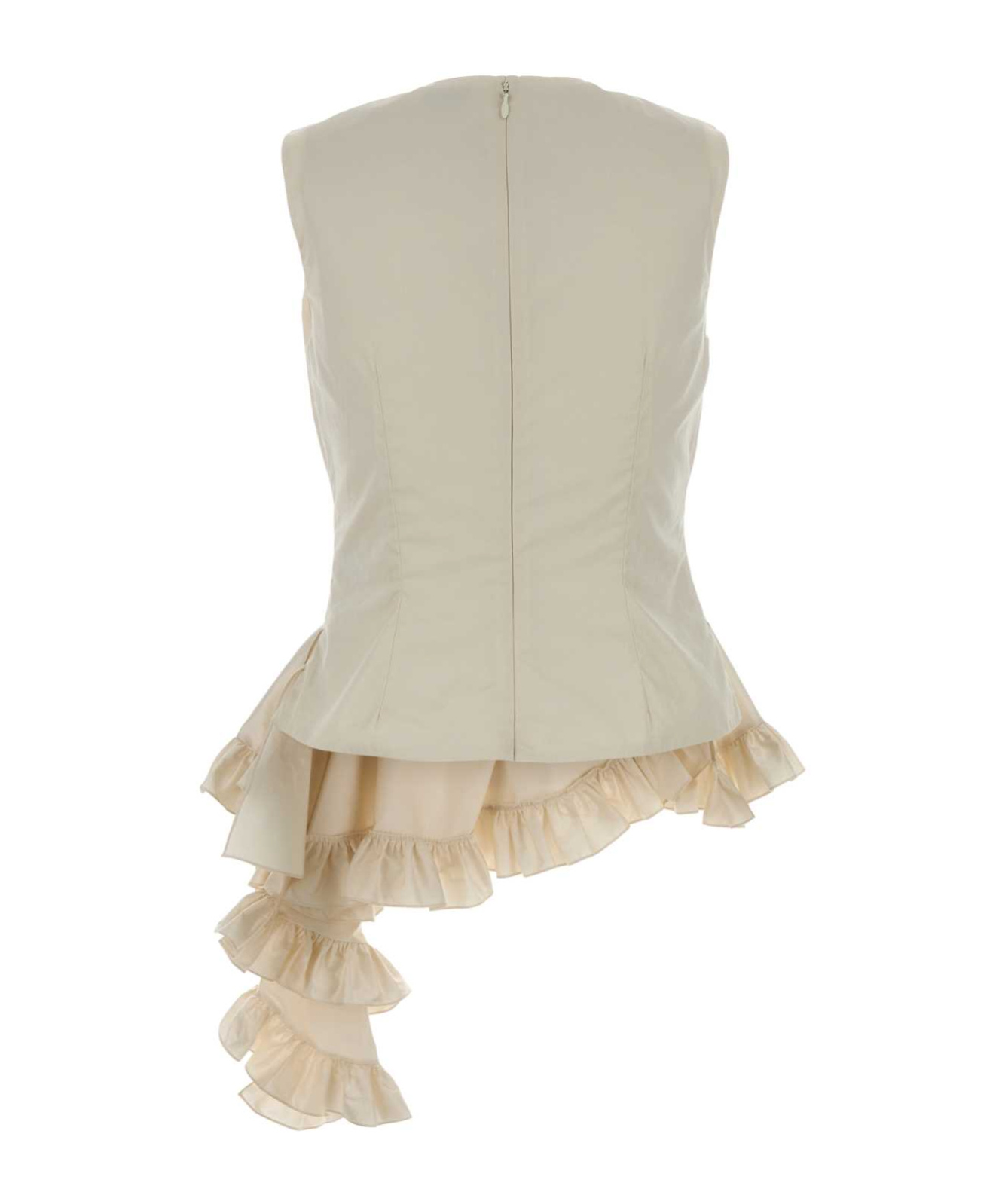 Alexander Mcqueen Asymmetric Sleeveless Top Ruffle Detail In Neutral