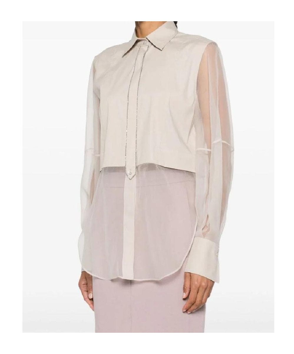 Brunello Cucinelli Women Silk Shirt With Shiny Details In Neutral
