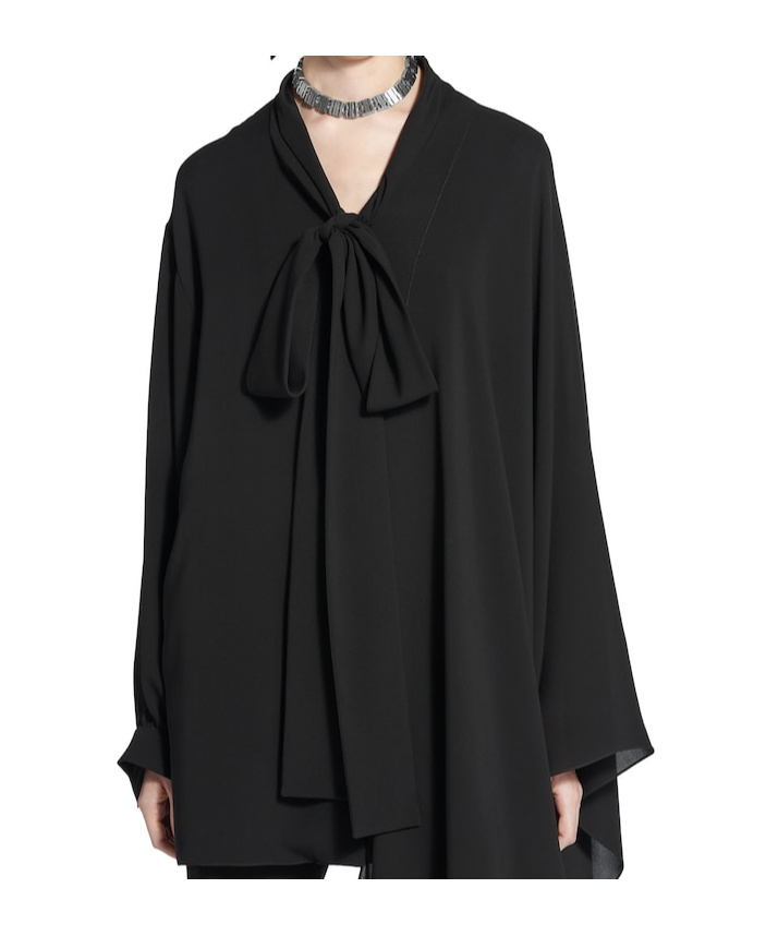 Balenciaga Asymmetric Black Silk Blouse With Scarf In Black