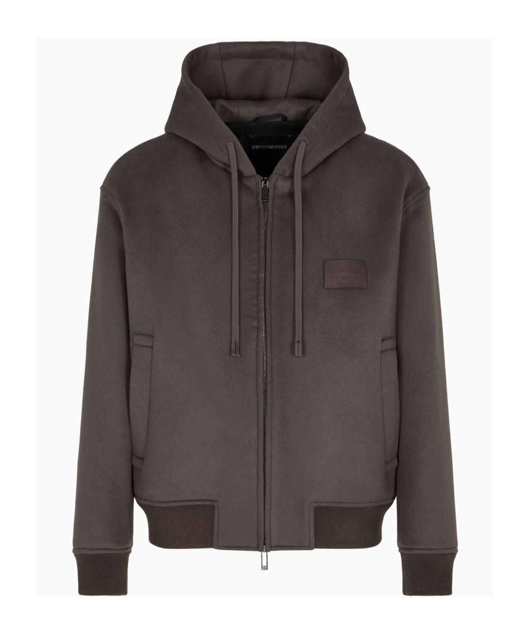 Emporio Armani Hooded Blouson In Virgin Wool Cloth In Brown