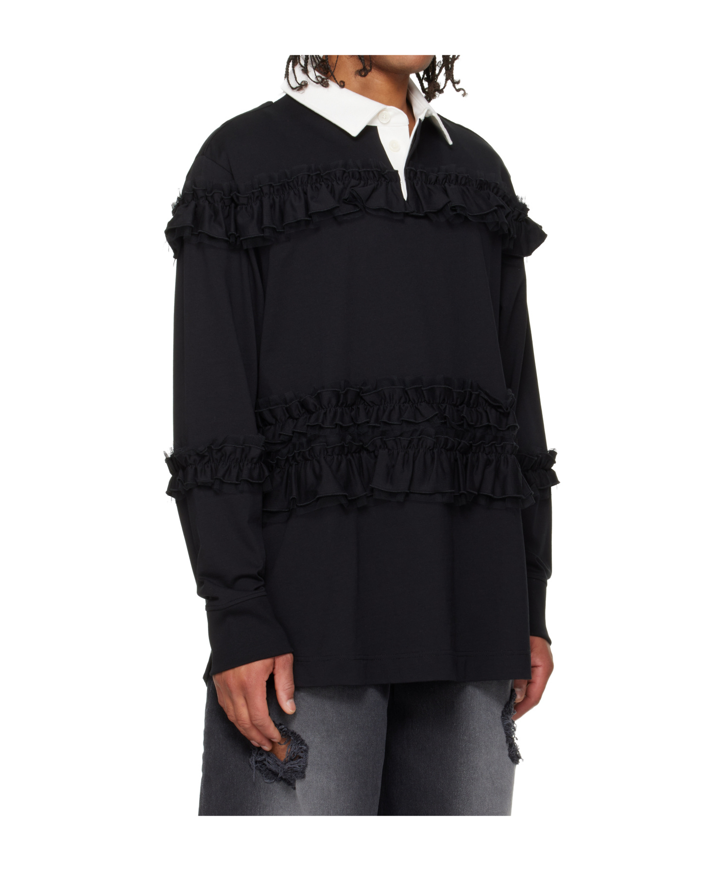 Simone Rocha Ruffled Rugby Polo Shirt In Black
