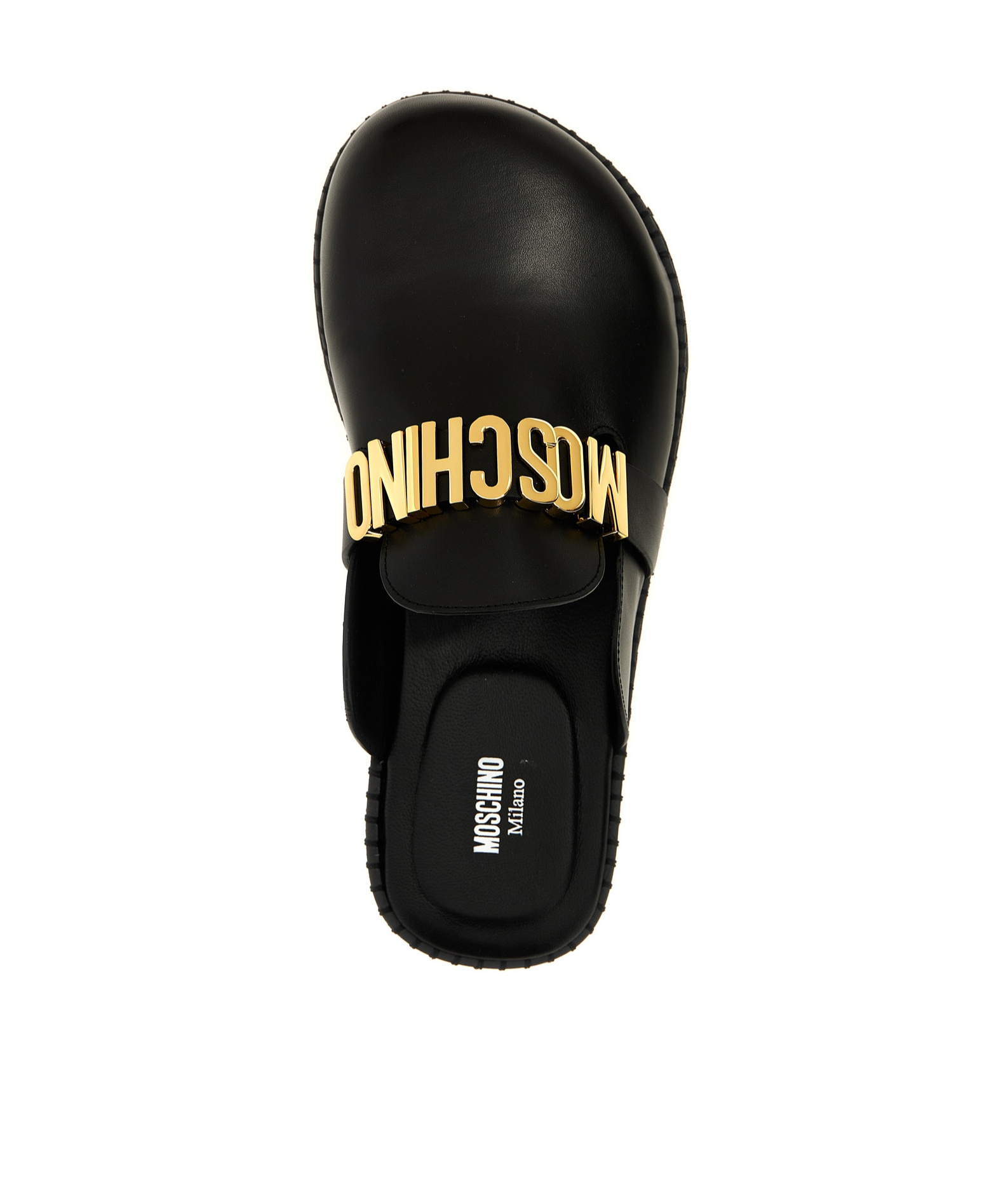 Moschino Round Toe Slippers In Black
