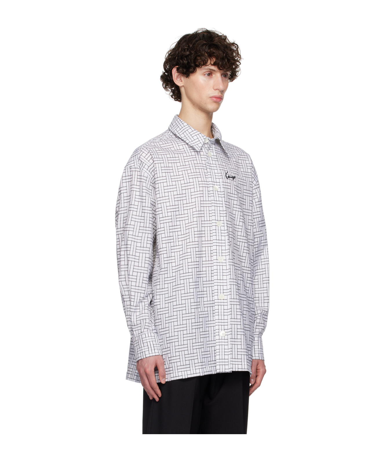 Kenzo Oversize Geometric Pattern Shirt In White