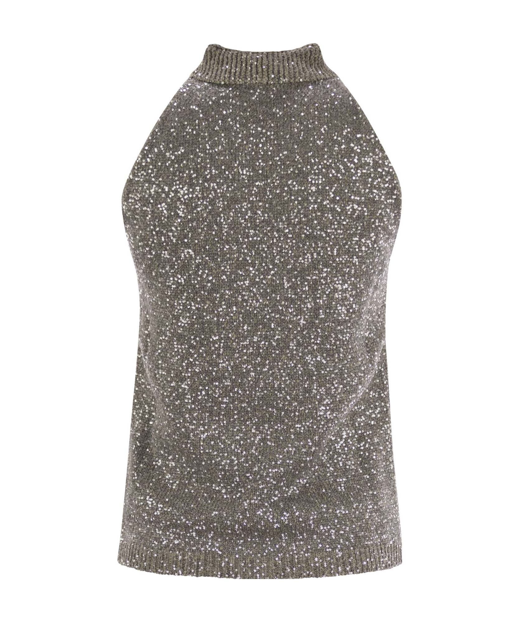 Fabiana Filippi Cotton Knit Tank Top With Sequins In Gray