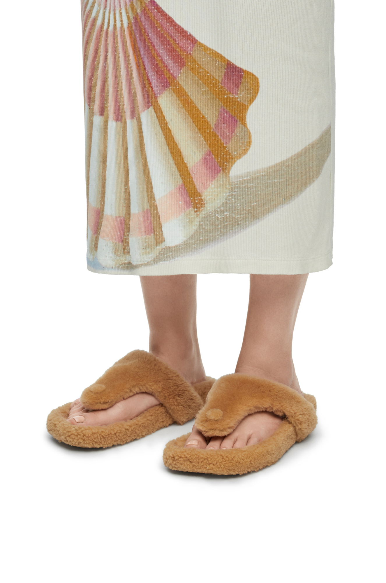 Loewe Ease Toe Post Sandal In Shearling In Brown