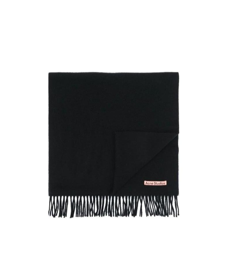 Shop Acne Studios Fringed Wool Scarf In Black