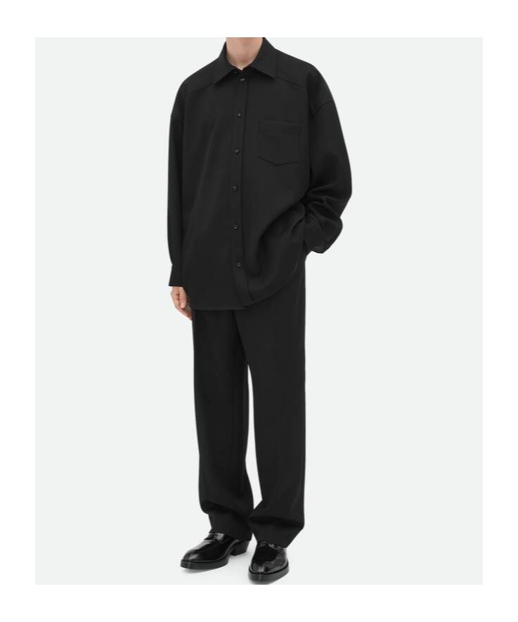 Bottega Veneta Solid Color Wool Overshirt With Breast Pocket In Black