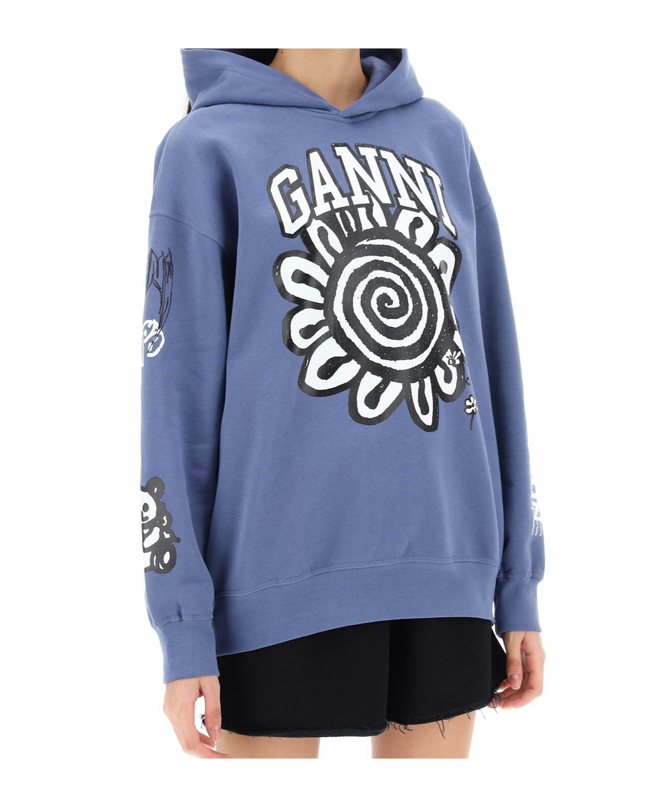 Ganni Isoli Mega Flower Oversized Hoodie In Blue