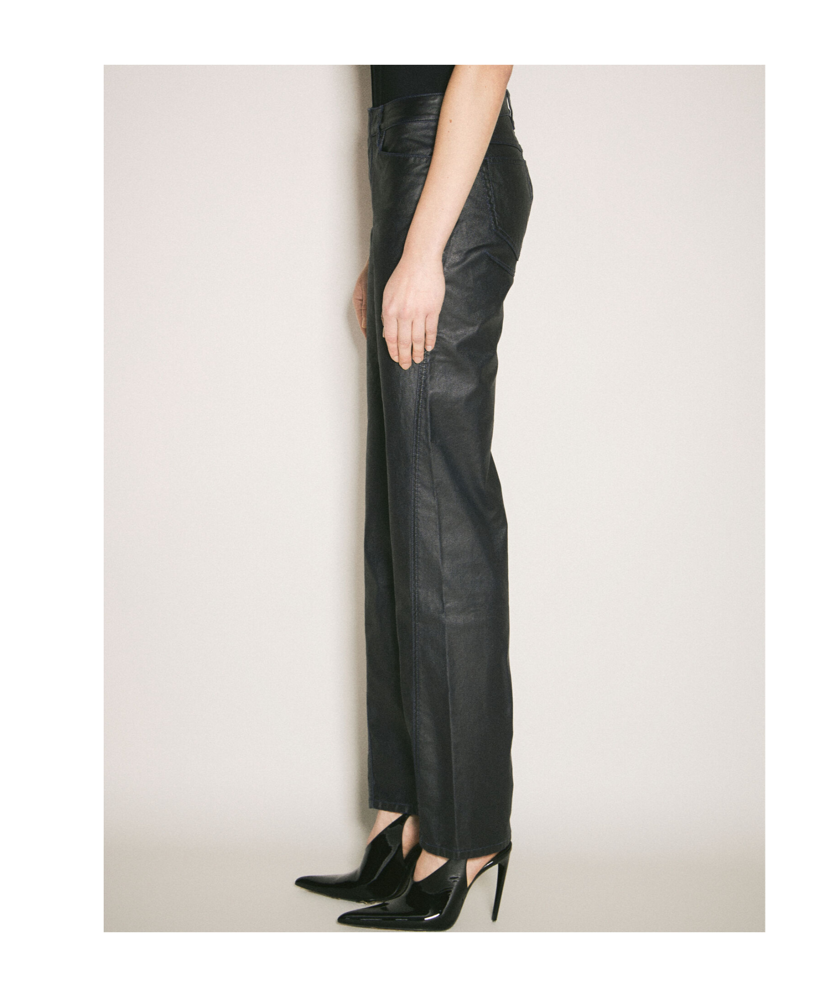 Mugler Women Waxed Straight Leg Pants In Black