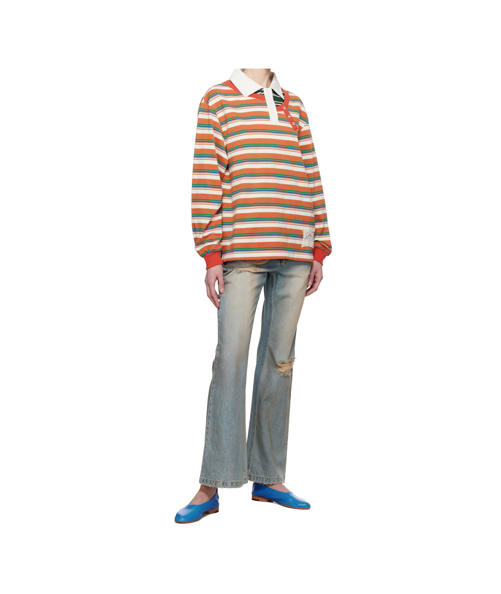 Andersson Bell Multicolor Piqué Inserted Long Sleeve Polo In Multi-color