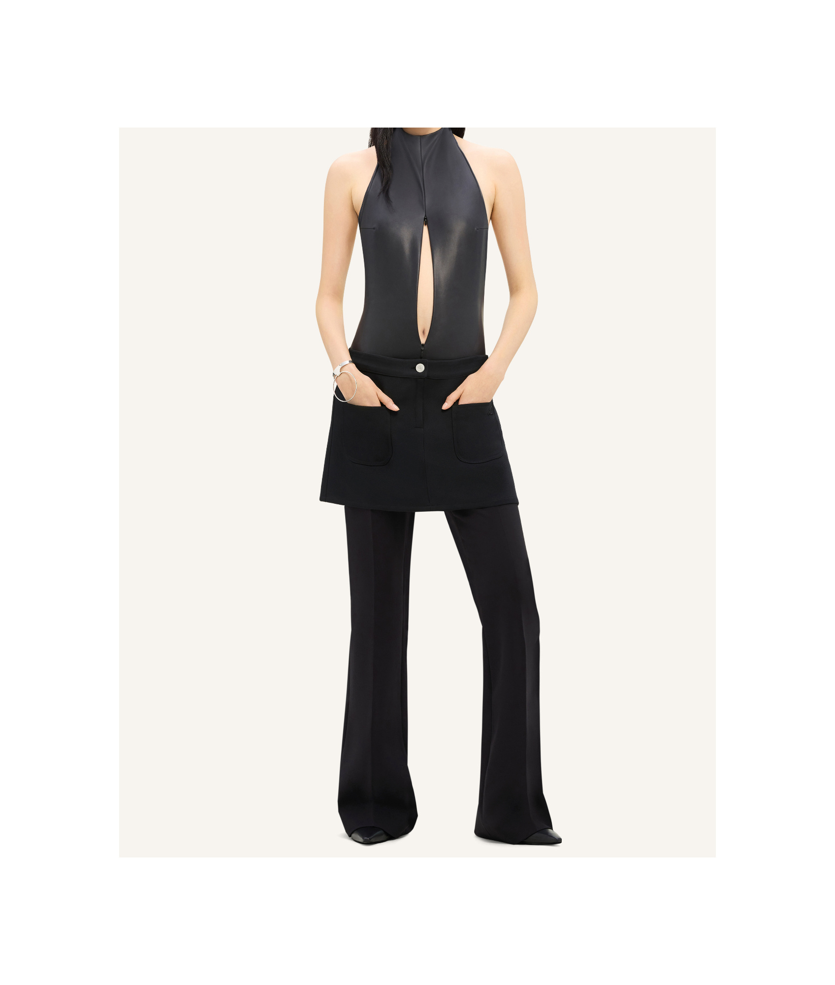Shop Courrèges Wool Blend Flared Mid-rise Pants In Black