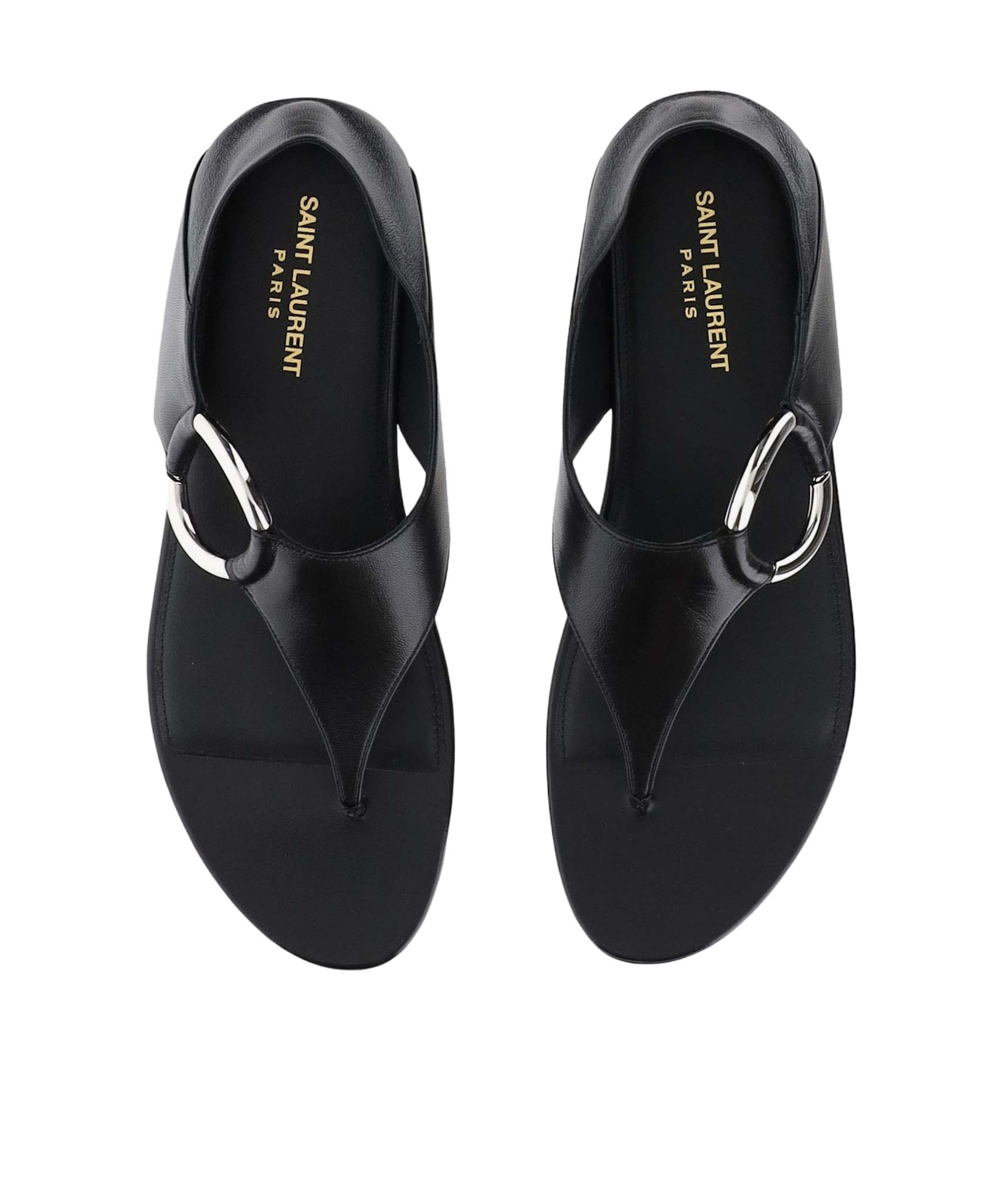 Saint Laurent Ring Leather Flat Sandals In Black
