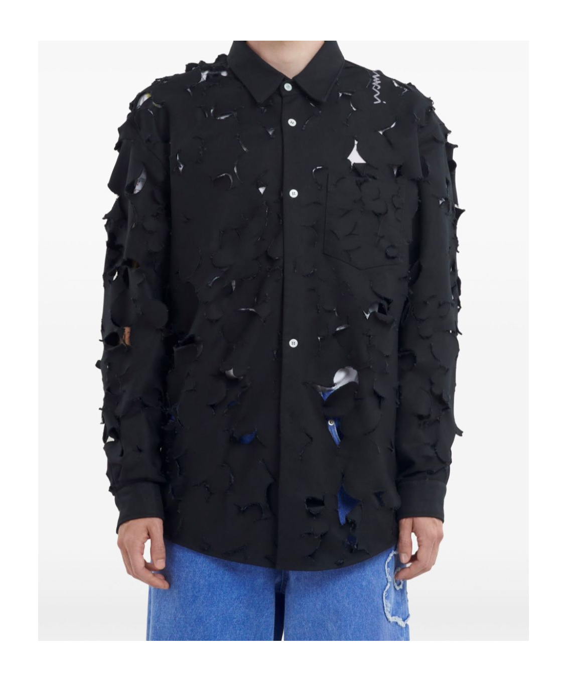 Shop Marni Black Cotton Boxy Fit Shirt With Cut Out Detail