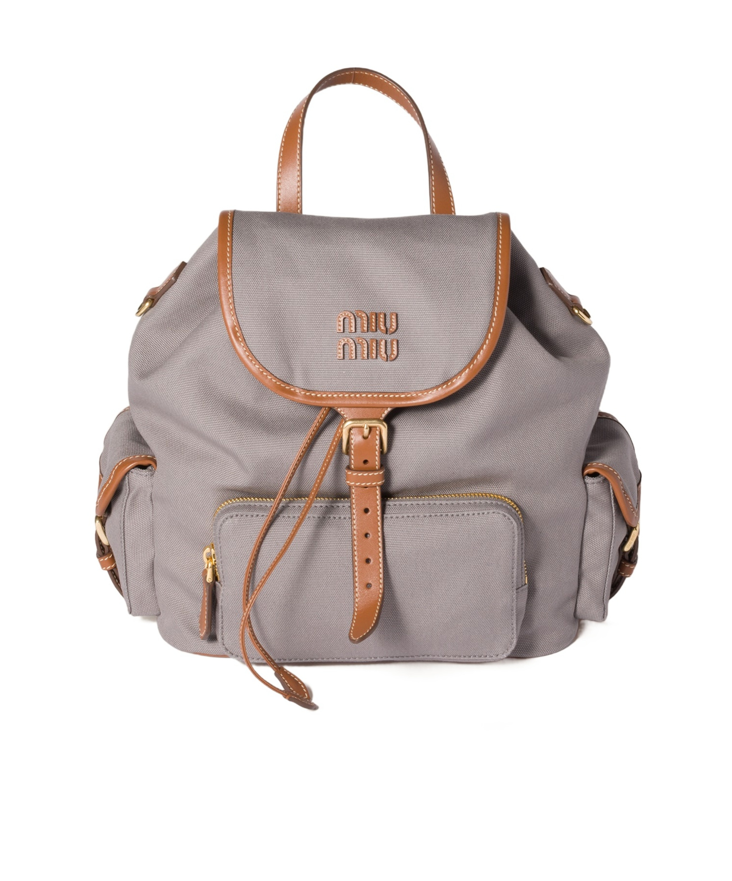 Miu Miu Canvas And Leather Backpack In Gray
