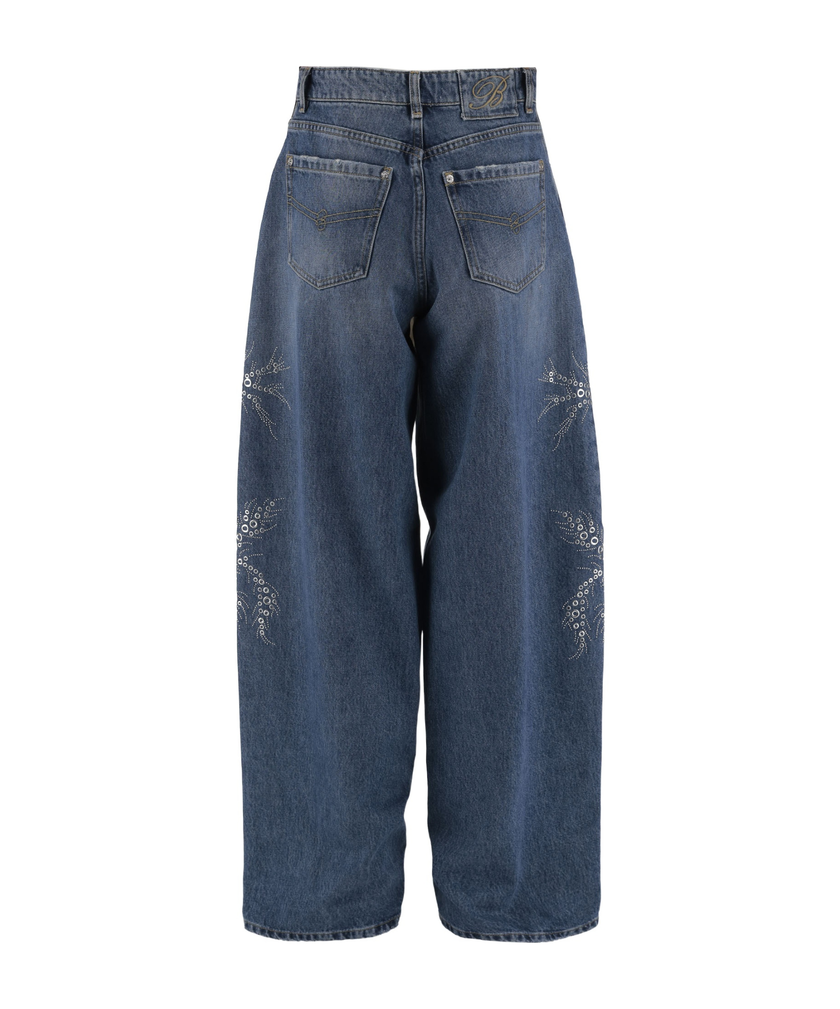 Blumarine Washed Jeans With Palm Trees In Blue