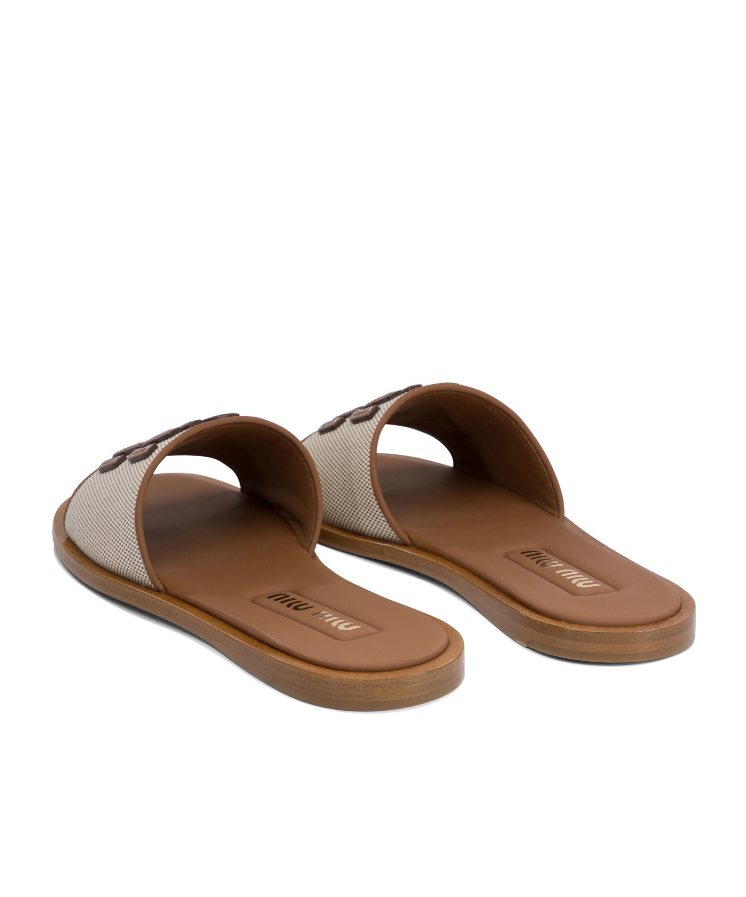 MIU MIU CANVAS AND LEATHER SLIDES