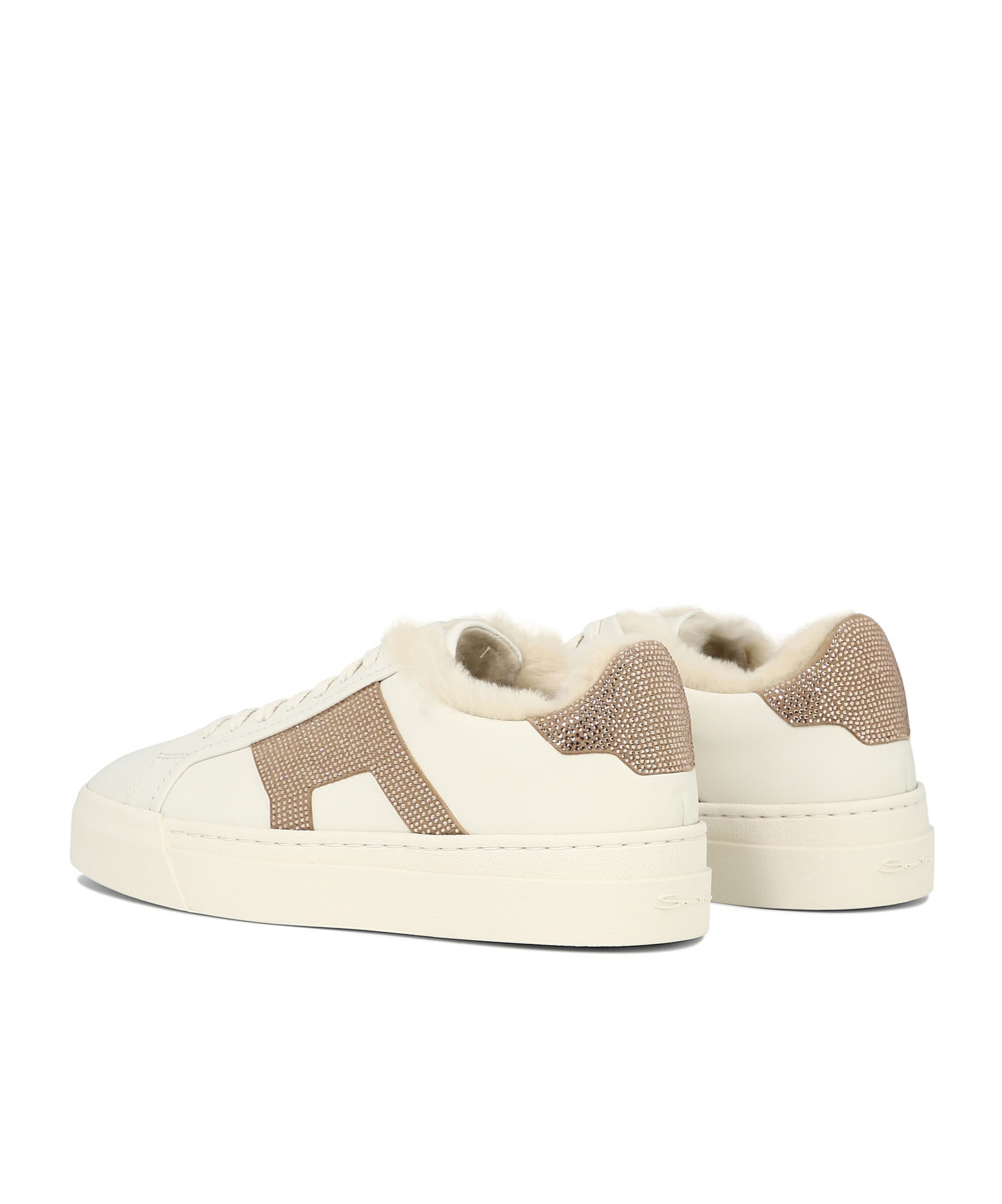Santoni "double Buckle" Rhinestone-embellished Sneakers In White