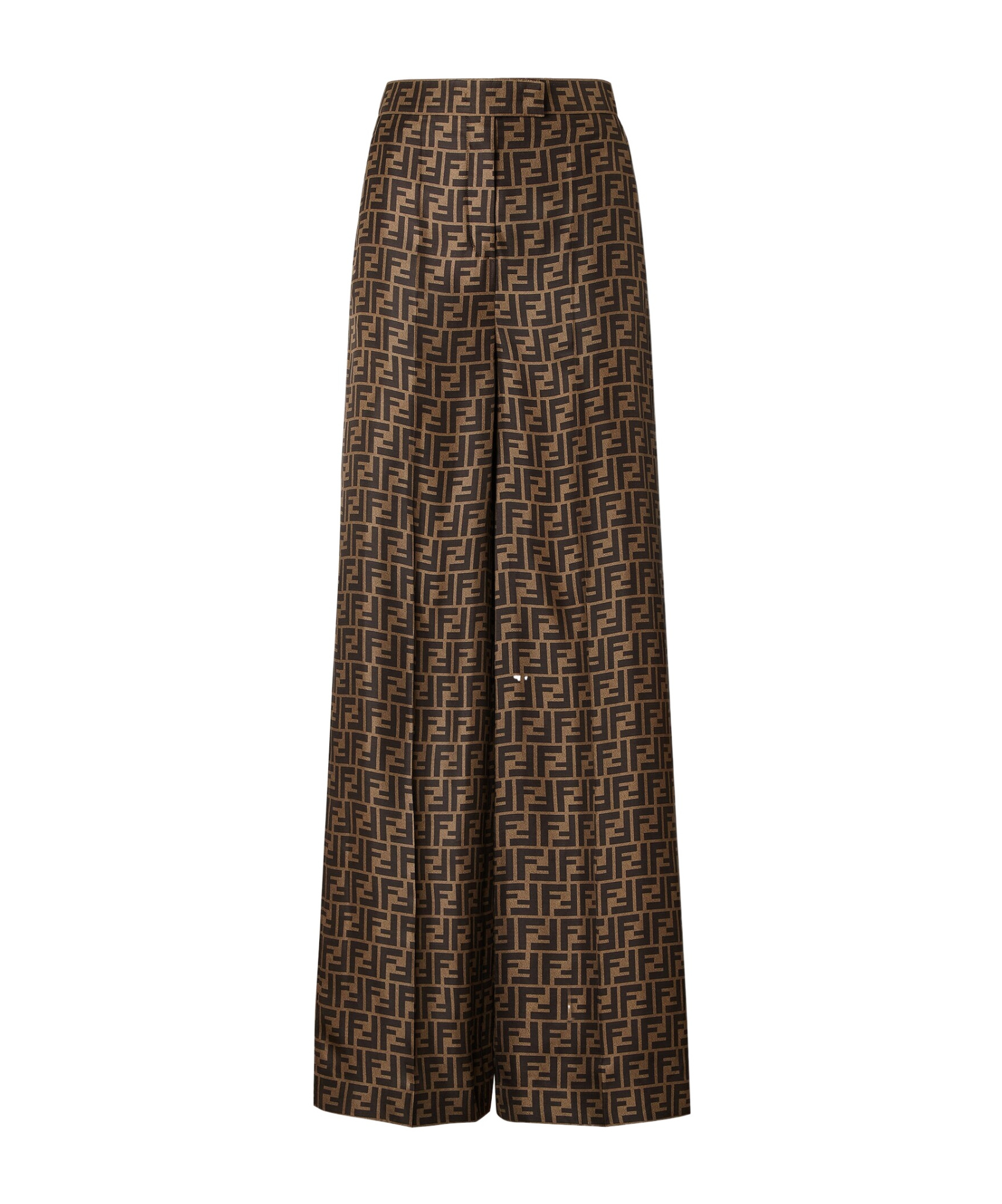 Fendi Ff Silk Twill Wide Leg Trousers Clothing In Brown