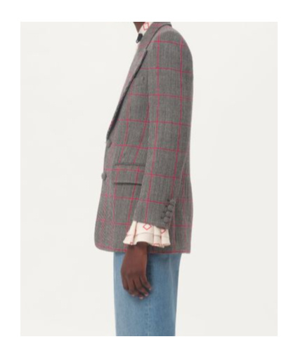Valentino Single-breasted Wool Jacket With Check Pattern In Black/ivory White/cherry Red