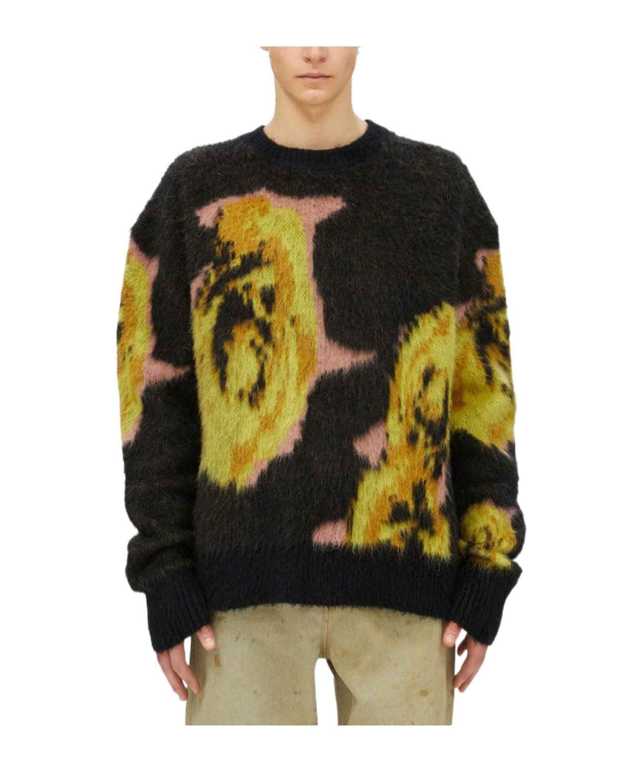 Shop Msgm Rose Intarsia Print Jumper In Black