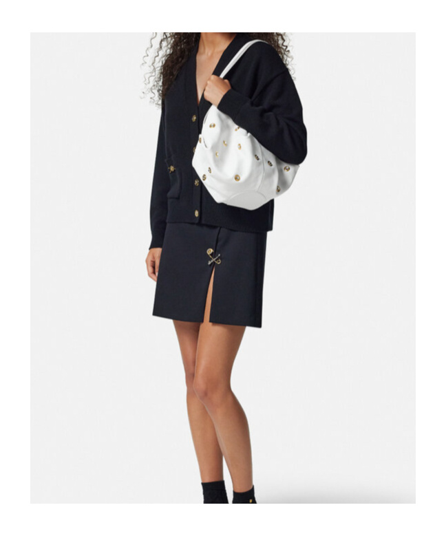 Versace Protea Crystal Stud Leather Shoulder Bag In White